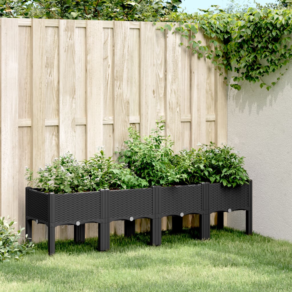 vidaXL Vaso/floreira de jardim c/ pernas 160x40x42 cm PP preto