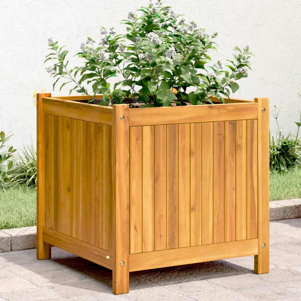 vidaXL Vaso/floreira de jardim com forro 50x50x50 cm acácia maciça