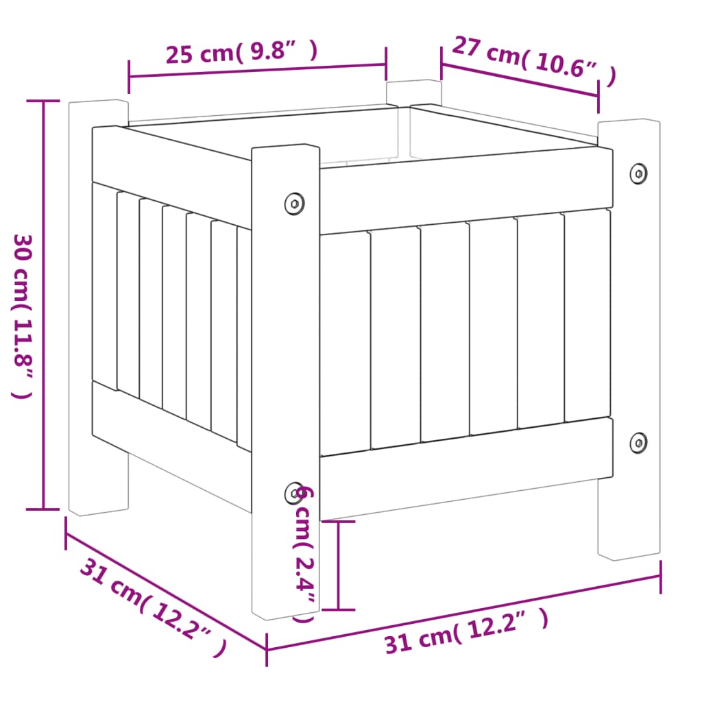 vidaXL Vaso/floreira de jardim com forro 31x31x30 cm acácia maciça