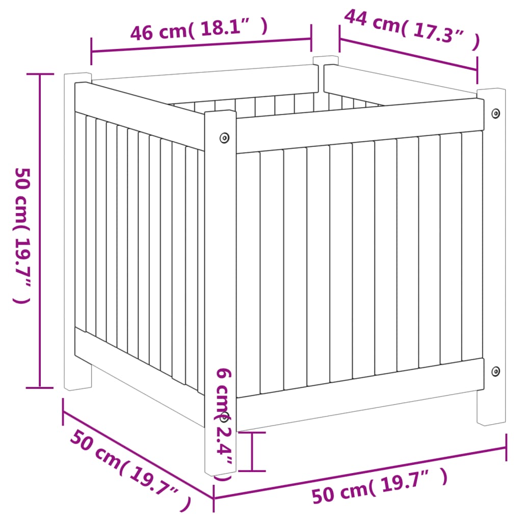 vidaXL Vaso/floreira de jardim com forro 50x50x50 cm acácia maciça