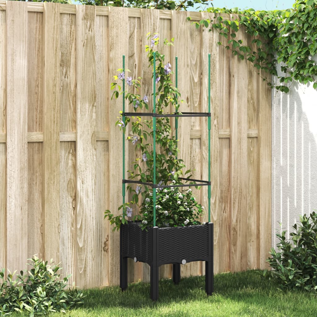 vidaXL Vaso/floreira de jardim c/ treliça 40x40x142,5 cm PP preto