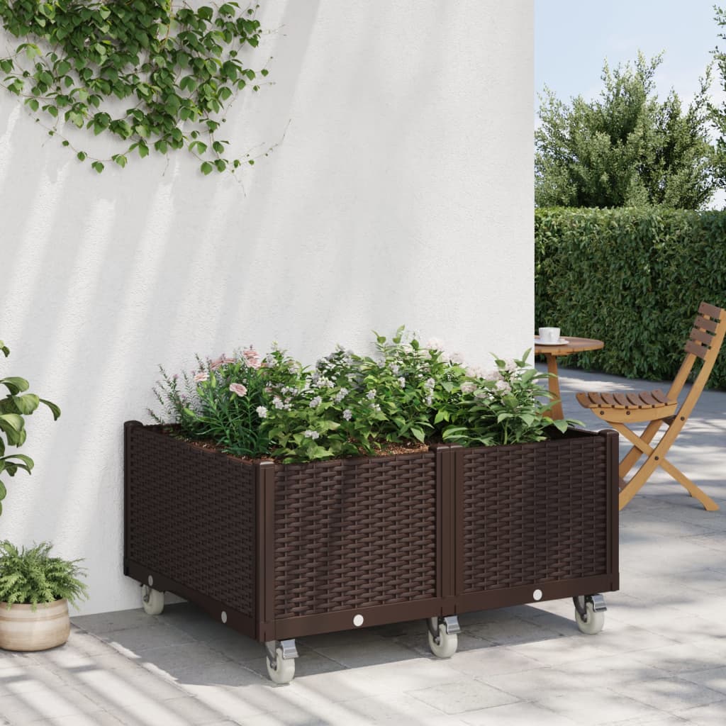 vidaXL Vaso/floreira de jardim c/ rodas 100x80x54 cm PP castanho