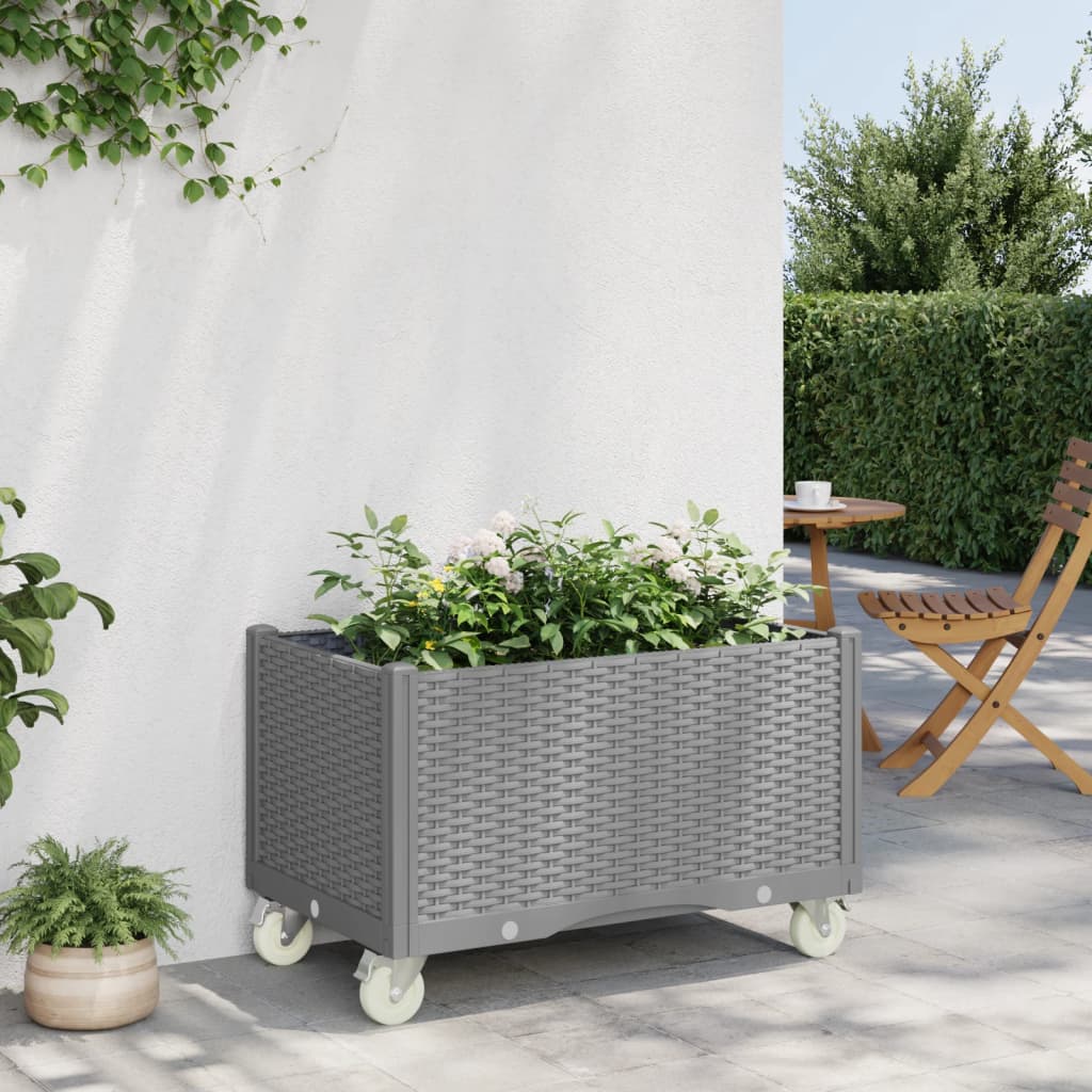 vidaXL Vaso/floreira de jardim c/ rodas 80x50x54 cm PP cinzento-claro