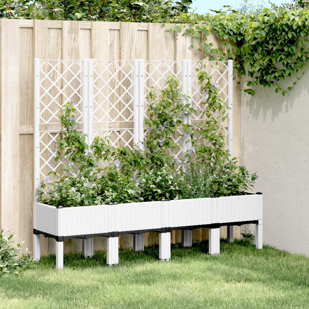 vidaXL Vaso/floreira de jardim c/ treliça 160x40x142 cm PP branco