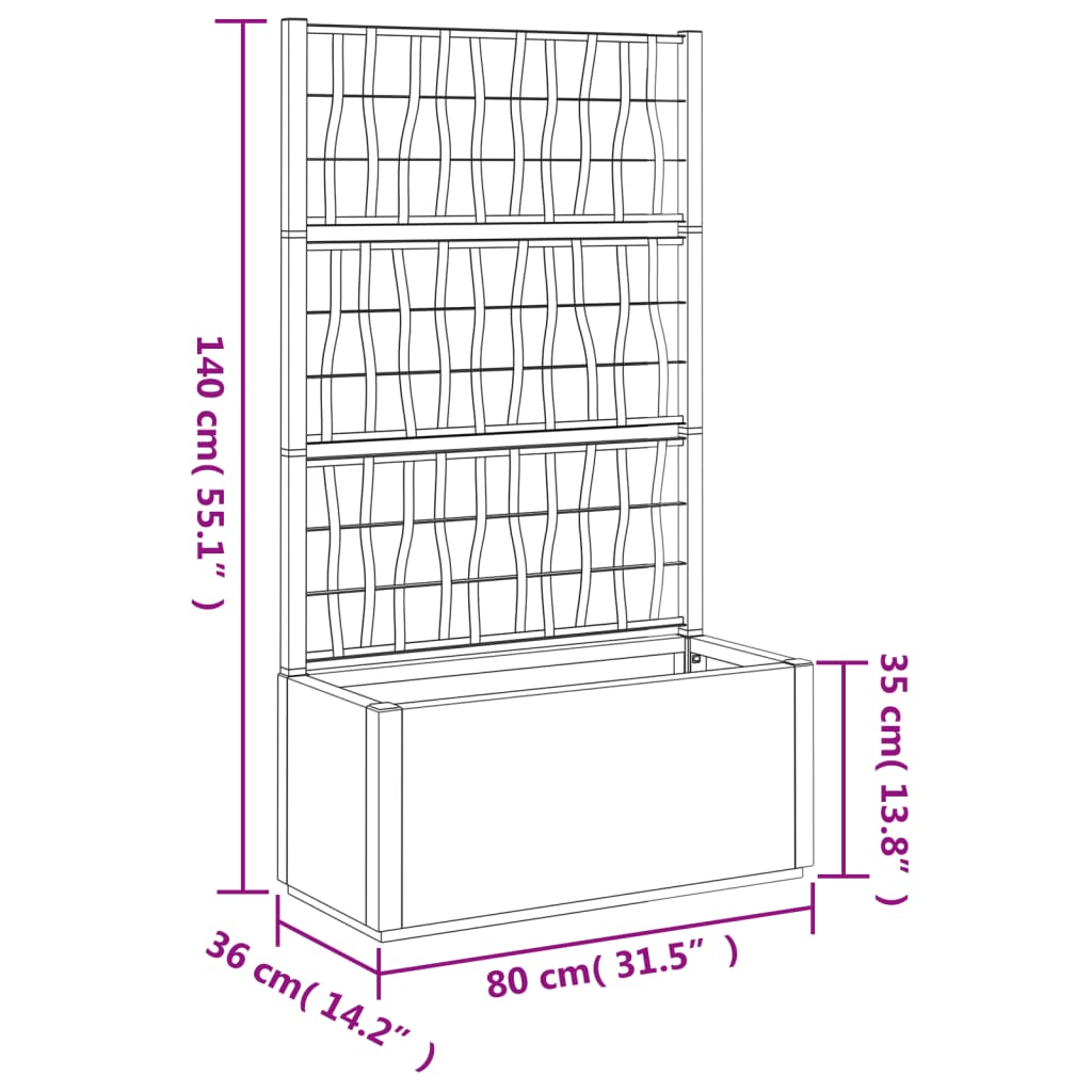 vidaXL Vaso/floreira jardim c/ treliça 80x36x140 cm PP castanho-claro