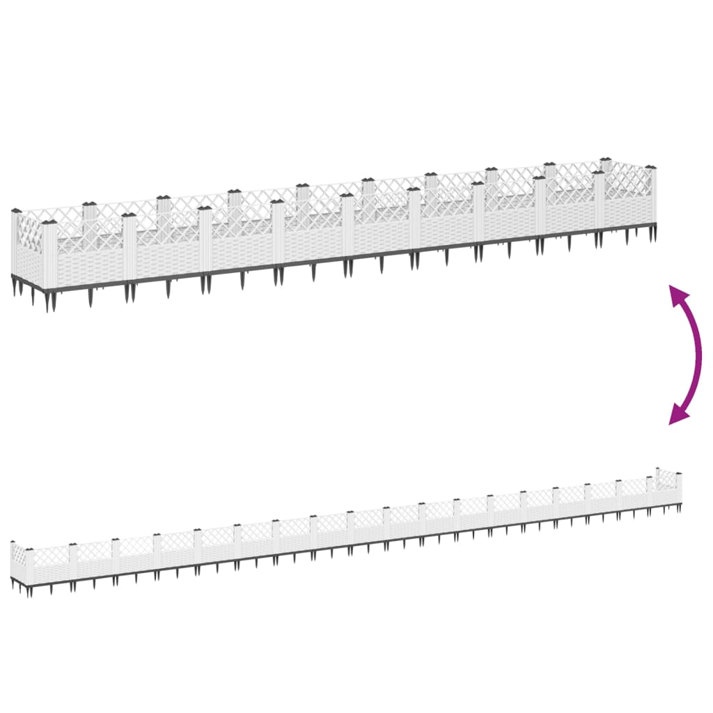 vidaXL Vaso/floreira de jardim c/ estacas 363,5x43,5x43,5 cm PP branco