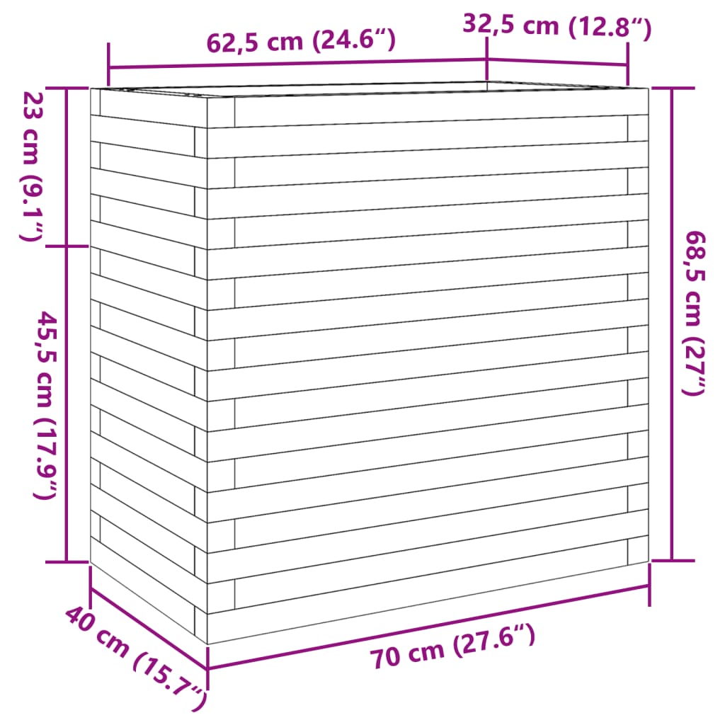 vidaXL Vaso/floreira de jardim 70x40x68,5cm pinho maciço castanho mel