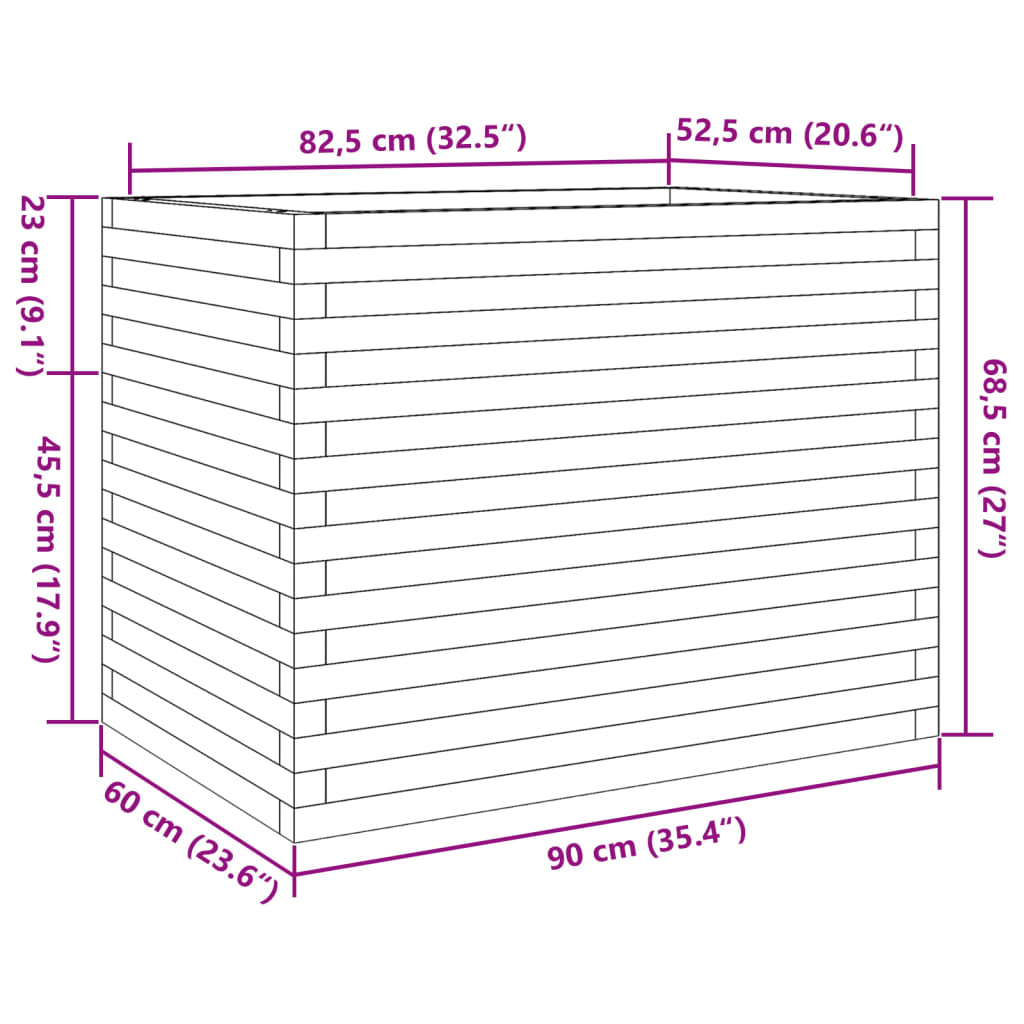 vidaXL Vaso/floreira de jardim 90x60x68,5 cm madeira de pinho maciça