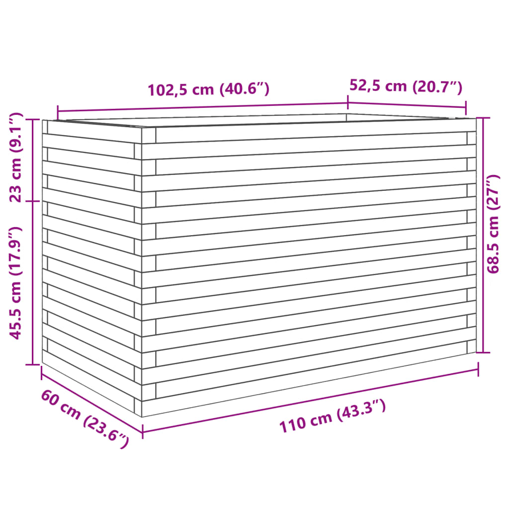 vidaXL Vaso/floreira de jardim 110x60x68,5 madeira de pinho impregnada