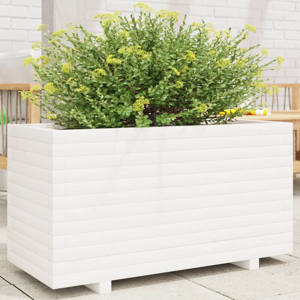 vidaXL Vaso/floreira de jardim 90x90x49,5 cm pinho maciço branco