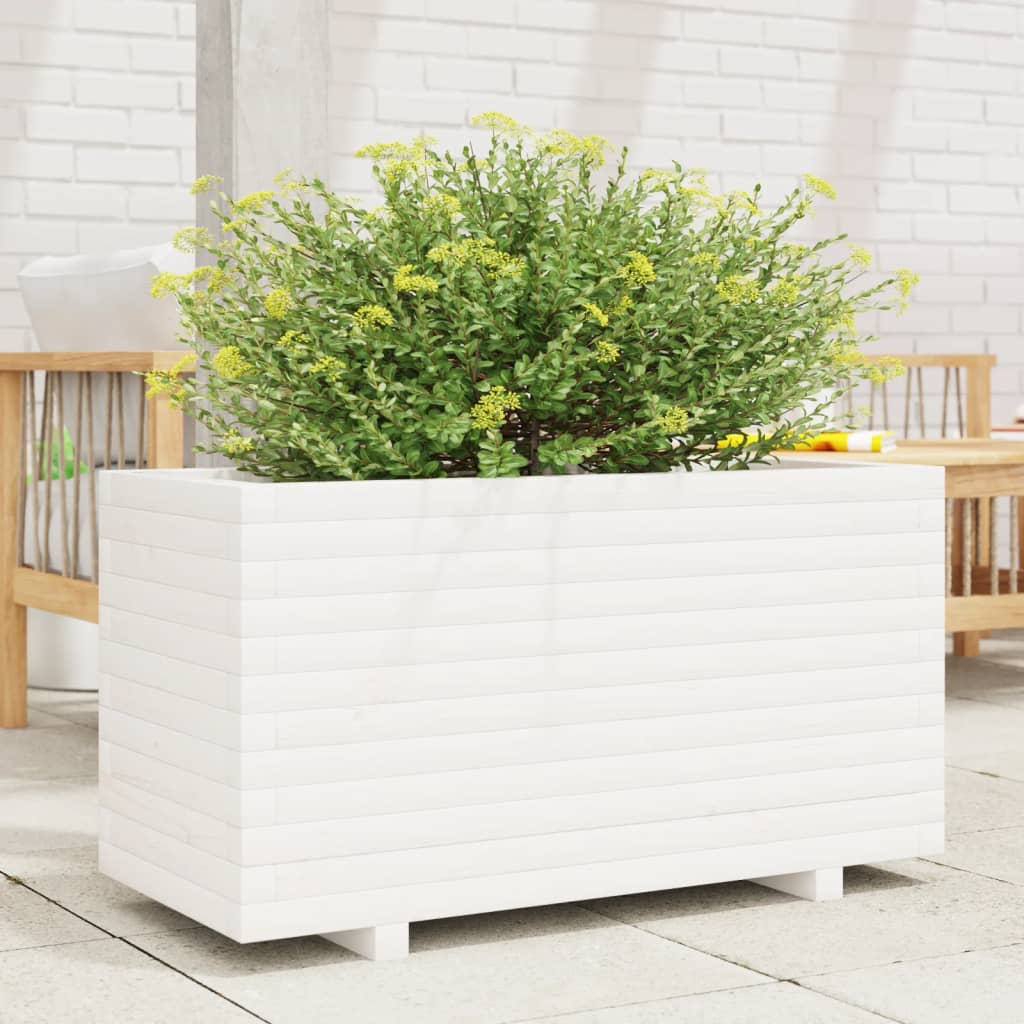 vidaXL Vaso/floreira de jardim 90x90x49,5 cm pinho maciço branco