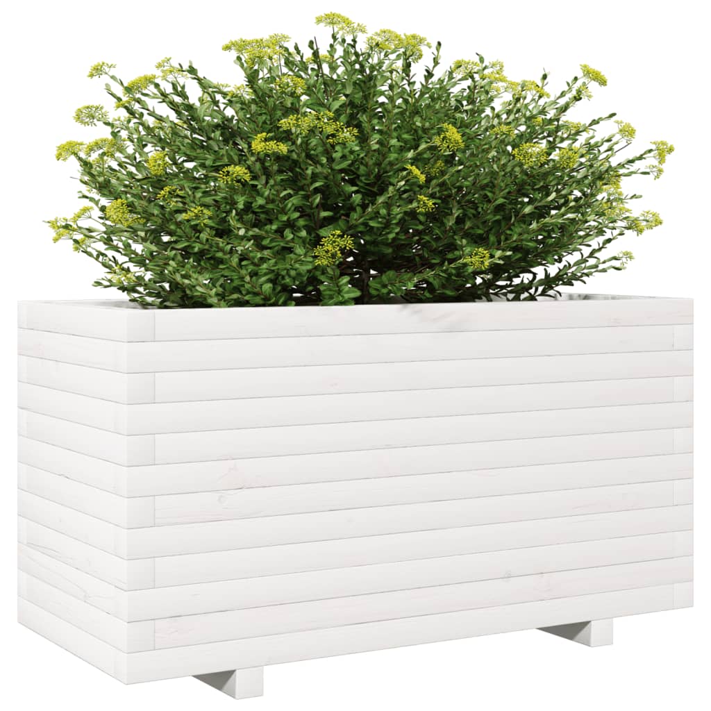 vidaXL Vaso/floreira de jardim 90x90x49,5 cm pinho maciço branco