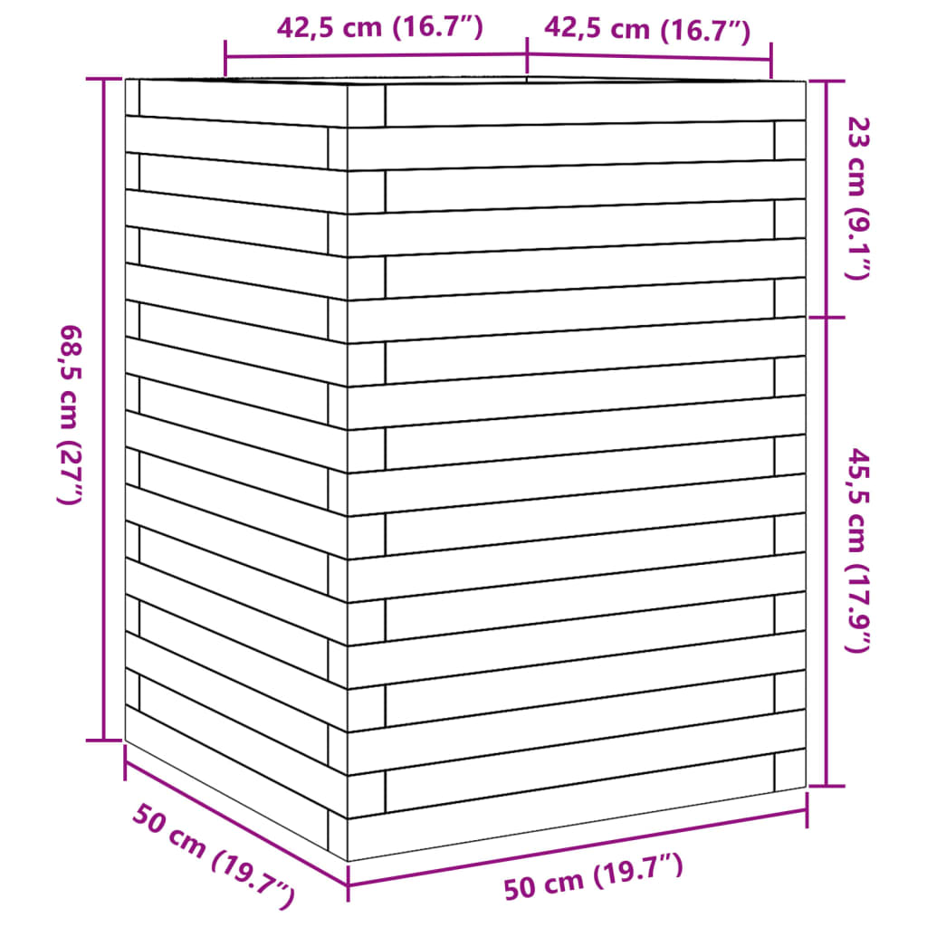 vidaXL Vaso/floreira de jardim 50x50x68,5 cm madeira de douglas maciça