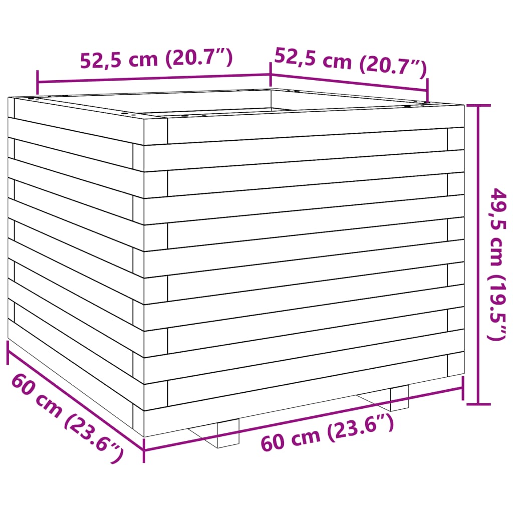 vidaXL Vaso/floreira de jardim 60x60x49,5 cm madeira de douglas maciça