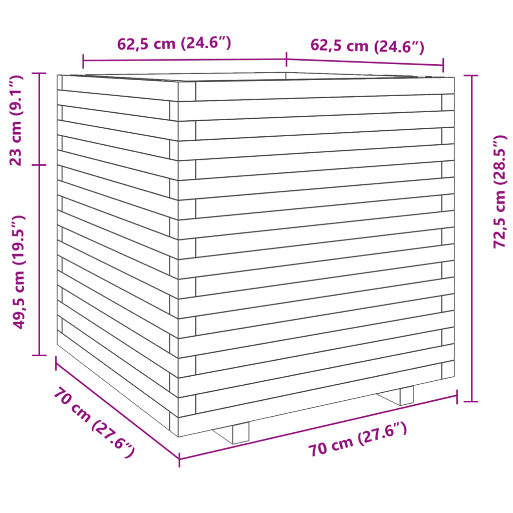 vidaXL Vaso/floreira de jardim 70x70x72,5 cm madeira pinho impregnada