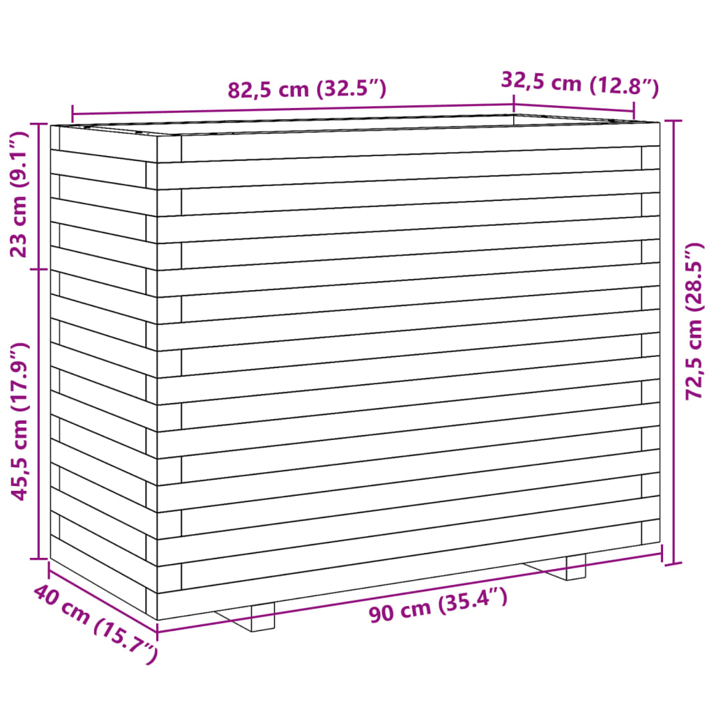 vidaXL Vaso/floreira de jardim 90x40x72,5 cm pinho maciço branco