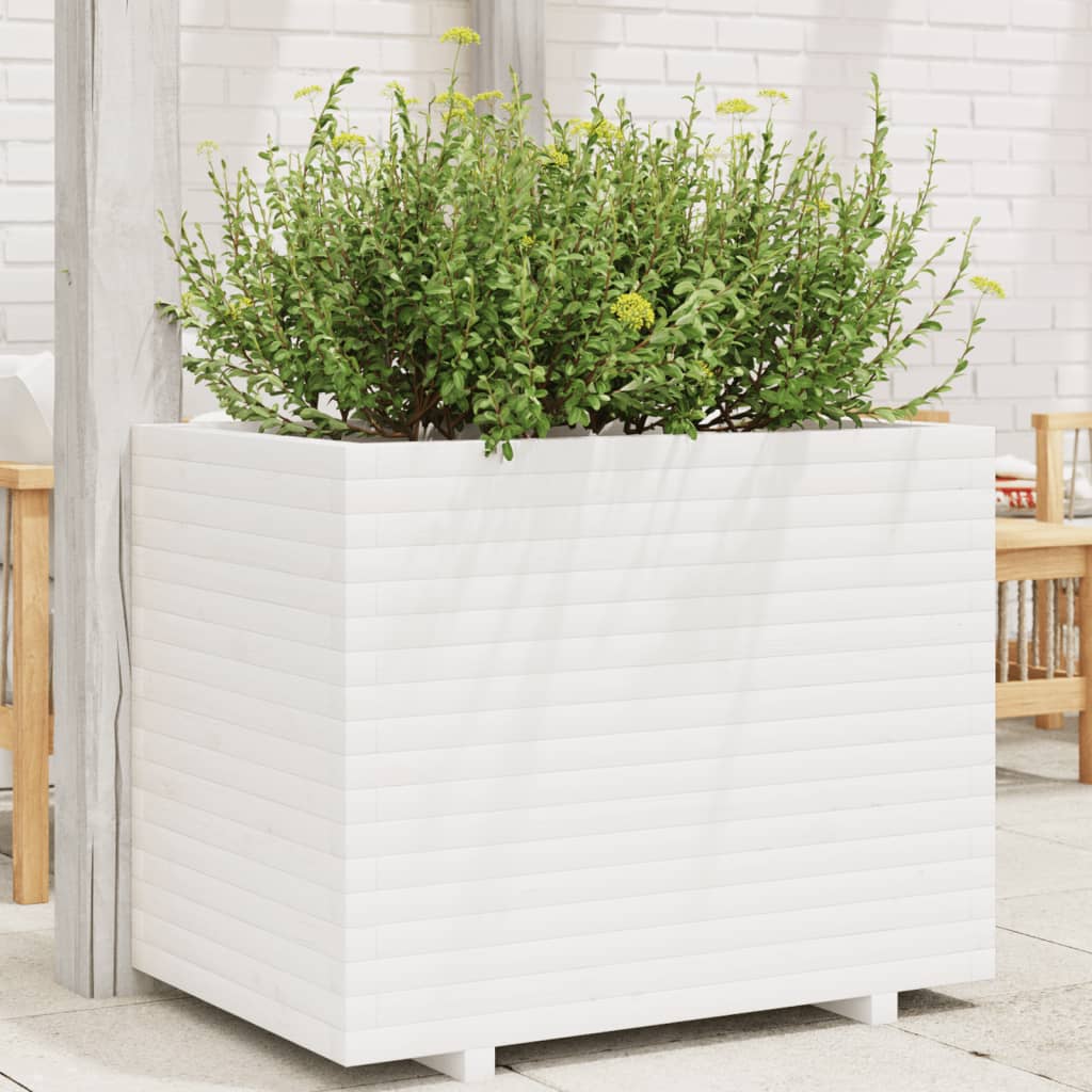 vidaXL Vaso/floreira de jardim 90x60x72 cm pinho maciço branco