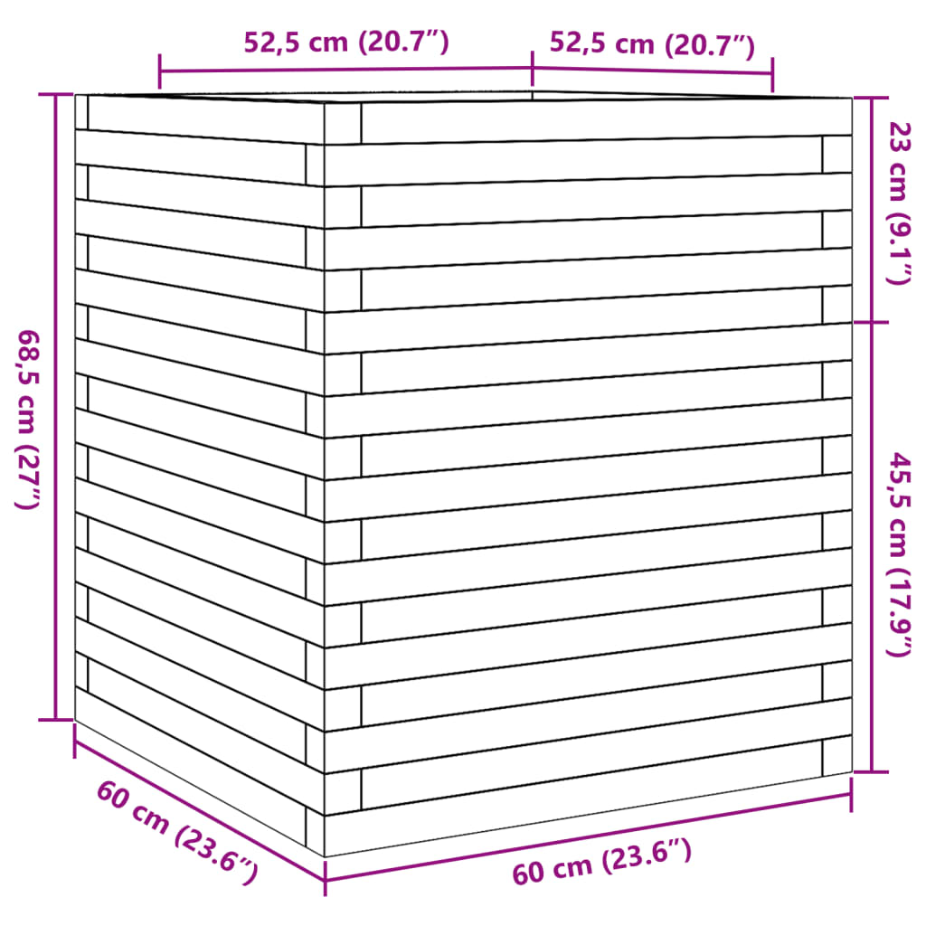 vidaXL Vaso/floreira de jardim 60x60x68,5 madeira de pinho impregnada