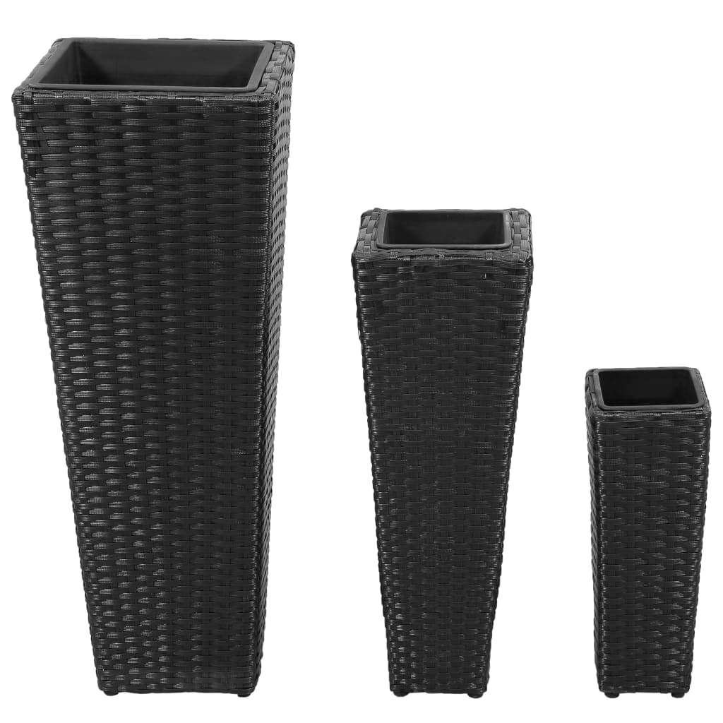 vidaXL Floreiras de jardim altas 3 pcs vime PE preto