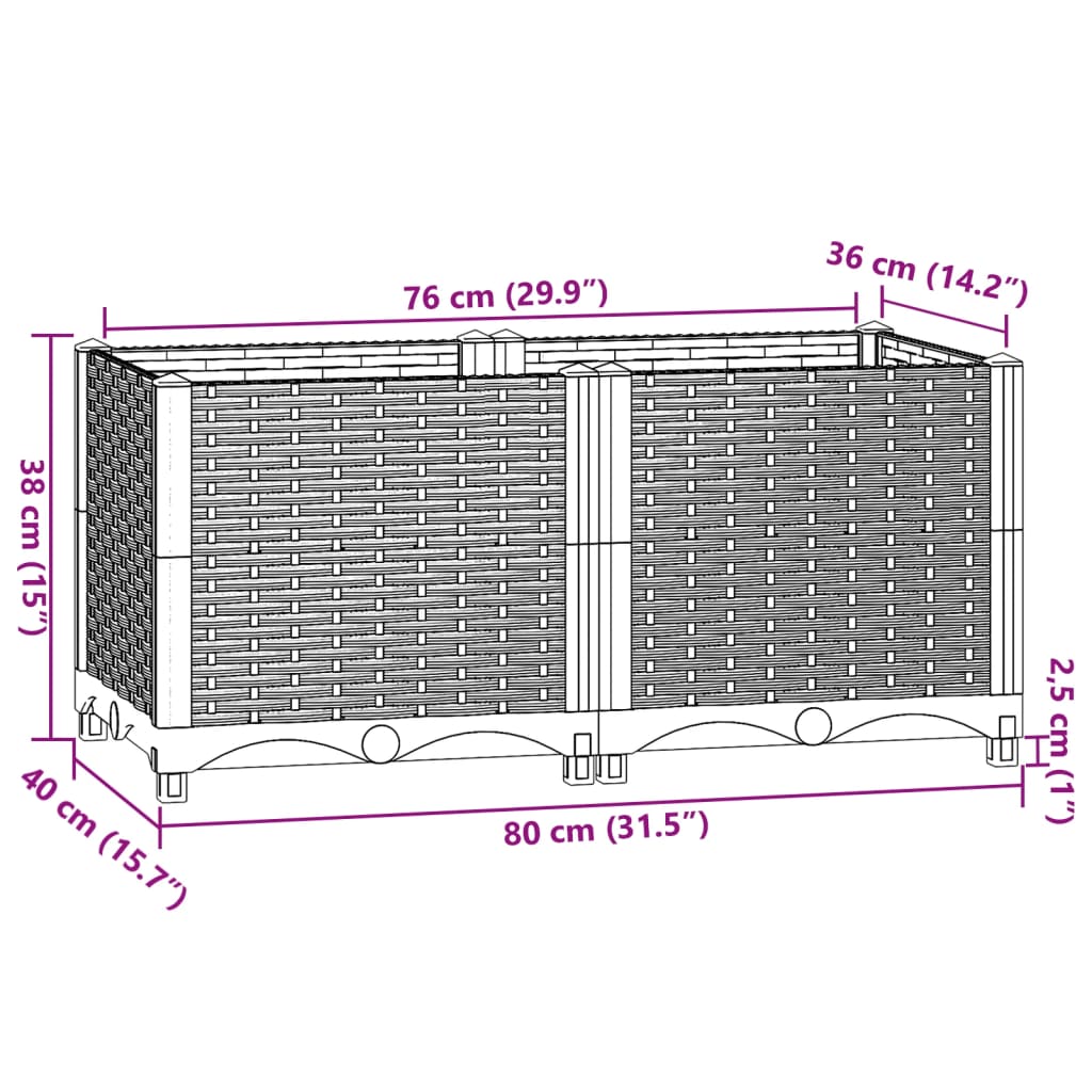 vidaXL Canteiro elevado 80x40x38 cm polipropileno