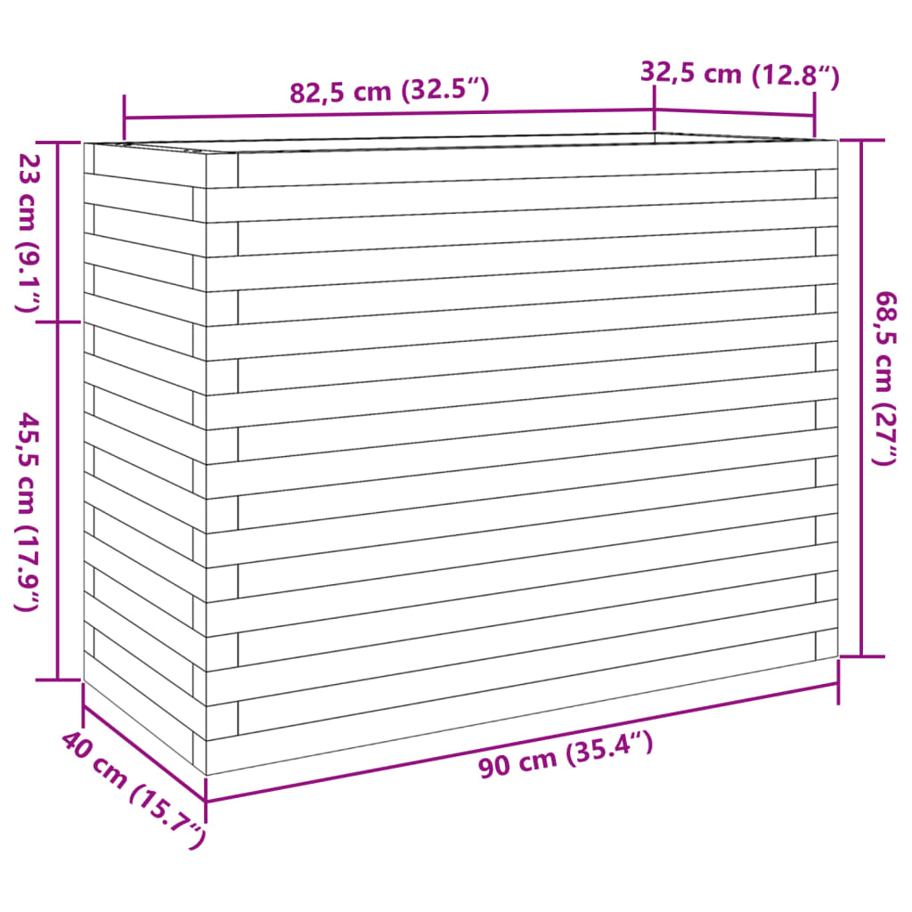 vidaXL Vaso/floreira de jardim 90x40x68,5 cm madeira de douglas maciça