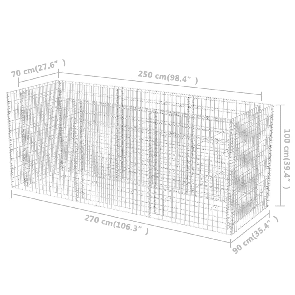 vidaXL Canteiro elevado/cesto gabião 270x90x100 cm aço