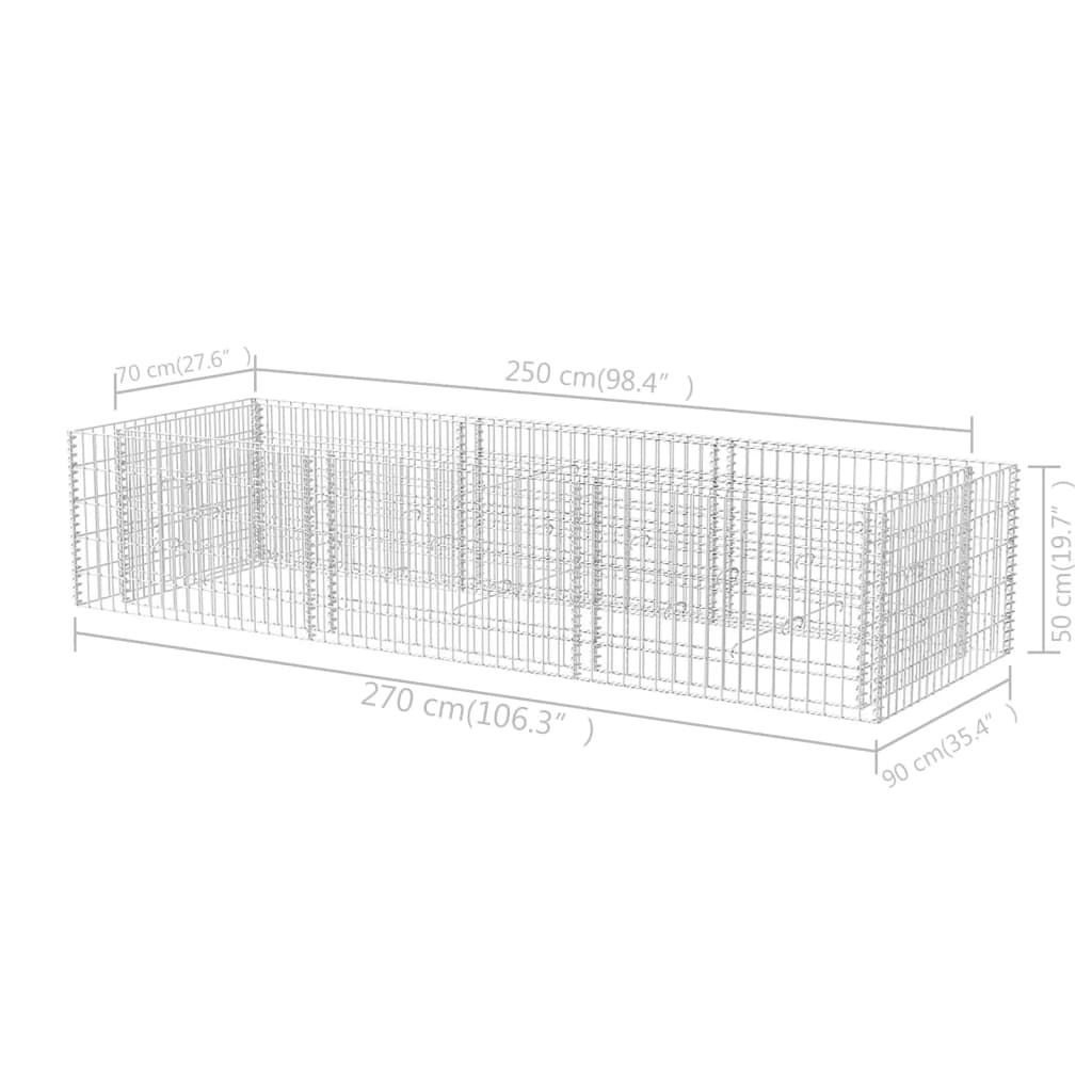 vidaXL Canteiro elevado/cesto gabião 270x90x50 cm aço