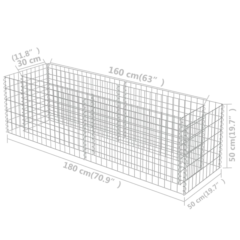 vidaXL Canteiro elevado/cesto gabião 180x50x50 cm aço galvanizado