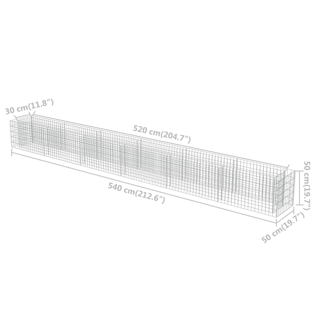 vidaXL Canteiro elevado/cesto gabião 540x50x50 cm aço galvanizado