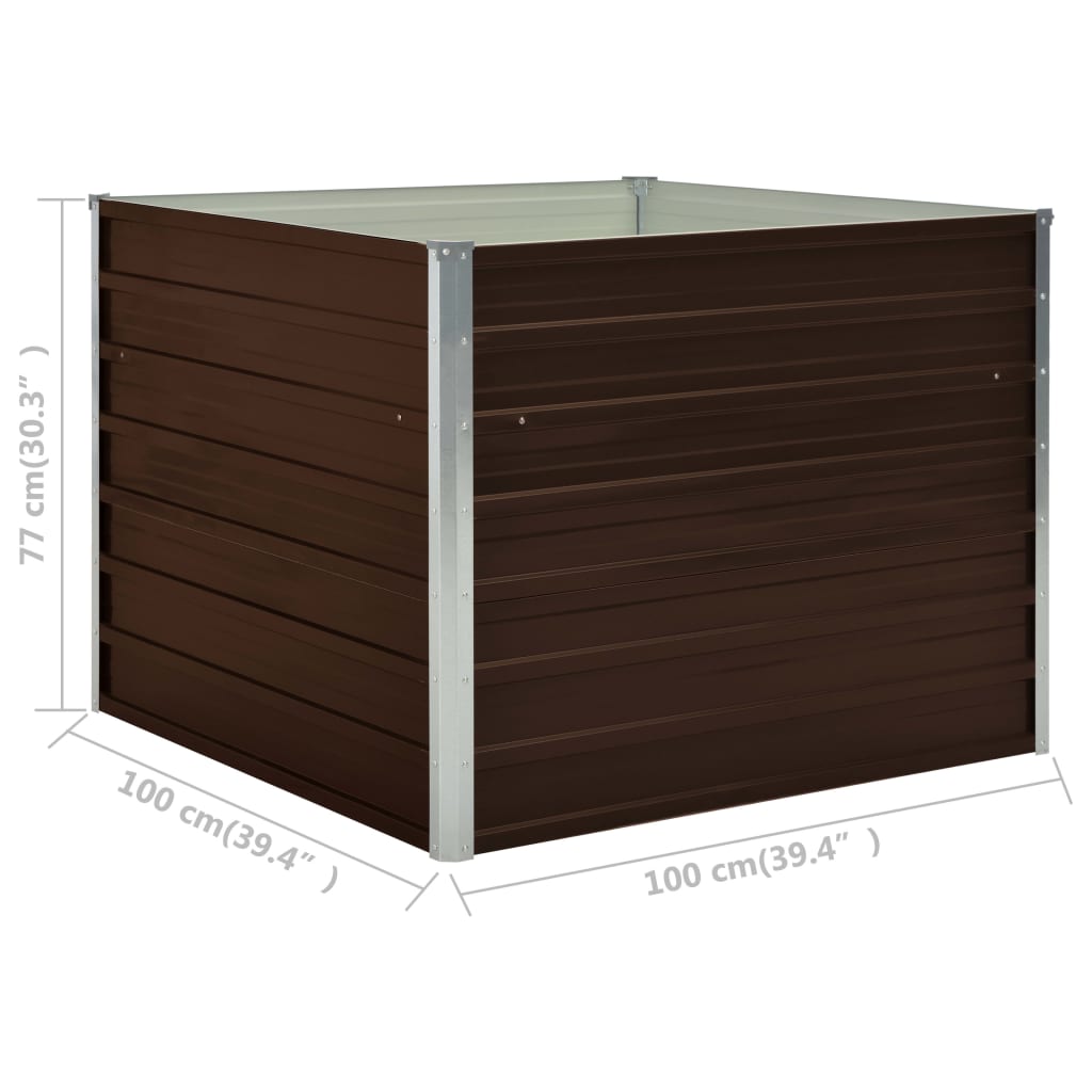 vidaXL Canteiro jardim elevado 100x100x77cm aço galvanizado castanho