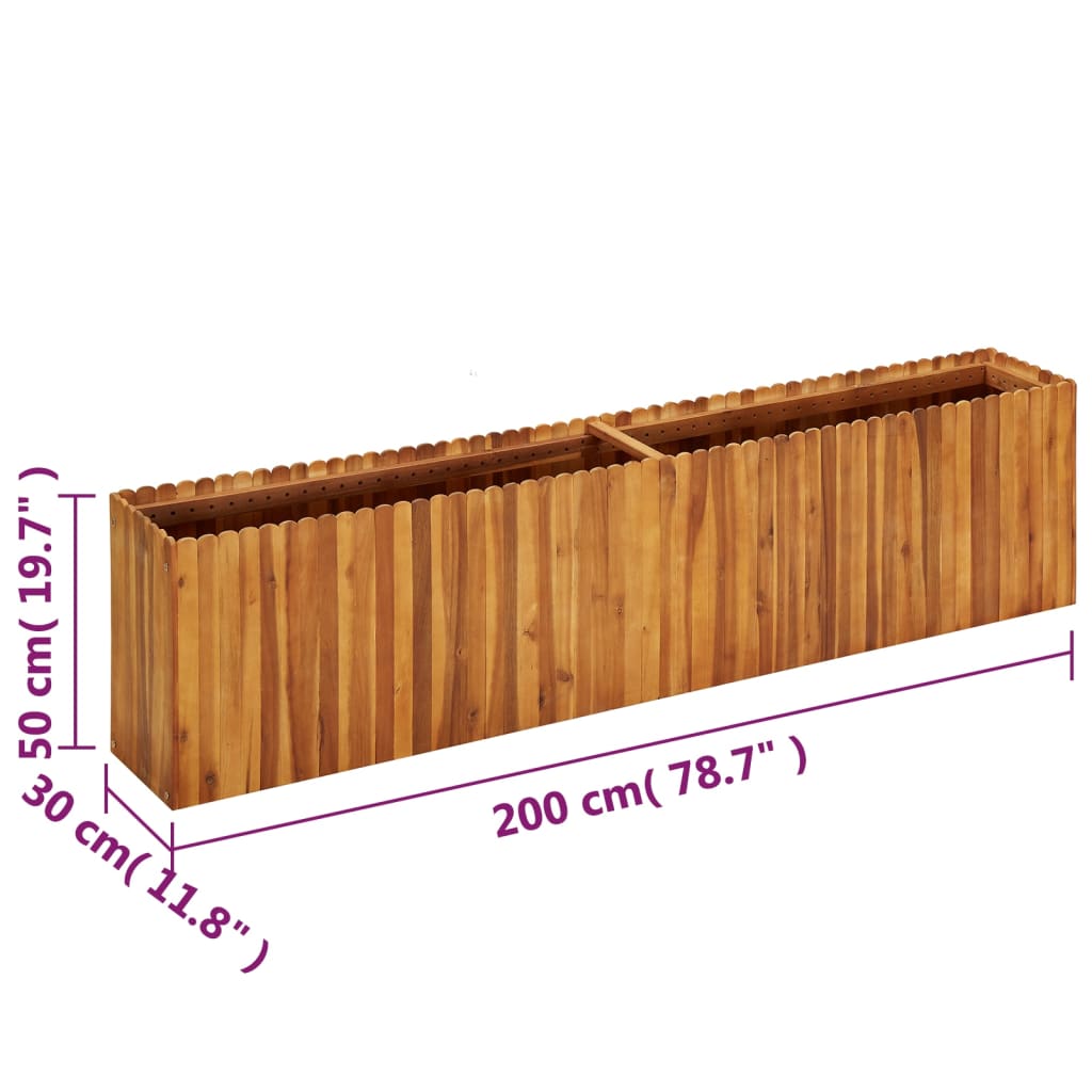 vidaXL Vaso/floreira de jardim 200x30x50 cm madeira de acácia maciça