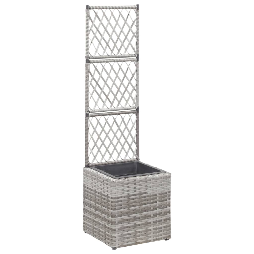 vidaXL Floreira com treliça e 1 vaso 30x30x107 cm vime PE cinzento