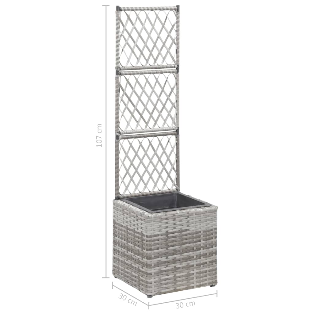 vidaXL Floreira com treliça e 1 vaso 30x30x107 cm vime PE cinzento