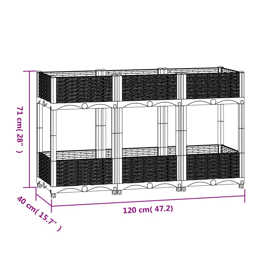 vidaXL Canteiro elevado 120x40x71 cm polipropileno