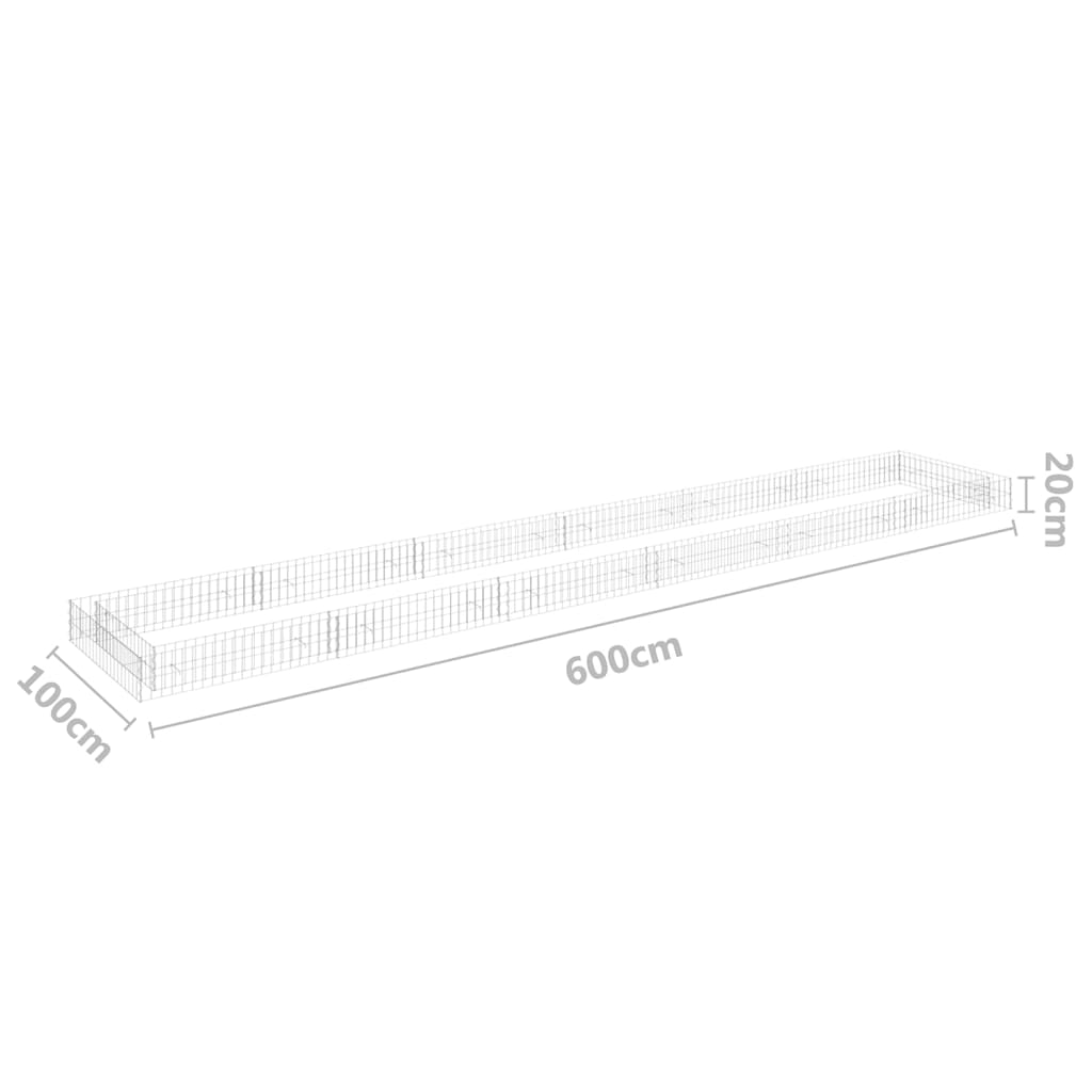 vidaXL Canteiro elevado/cesto gabião 600x100x20 cm aço galvanizado