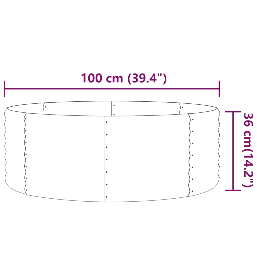 vidaXL Canteiro elevado jardim 100x100x36 aço revestido a pó prateado