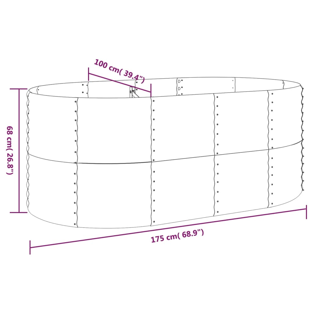 vidaXL Canteiro elevado jardim 175x100x68 aço revestido a pó cinzento