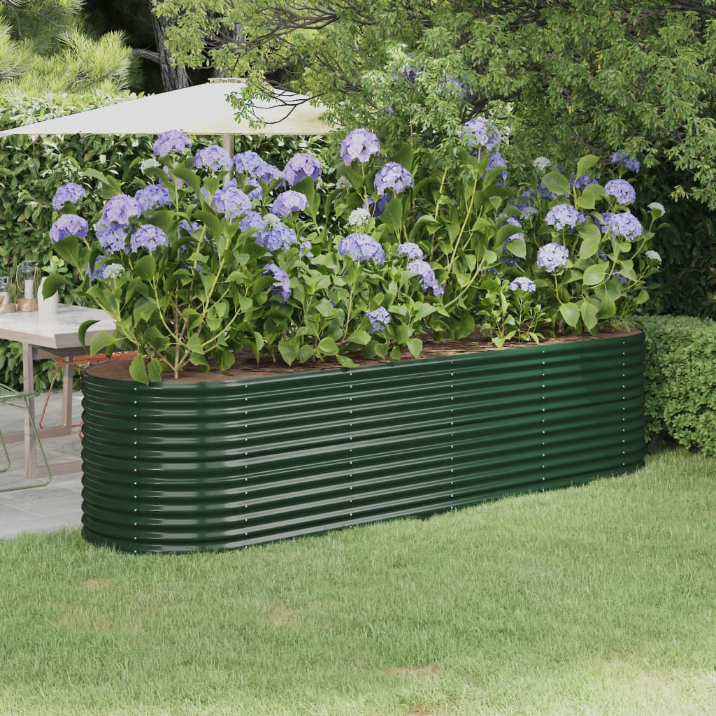 vidaXL Canteiro elevado jardim 296x80x68 cm aço revestido a pó verde