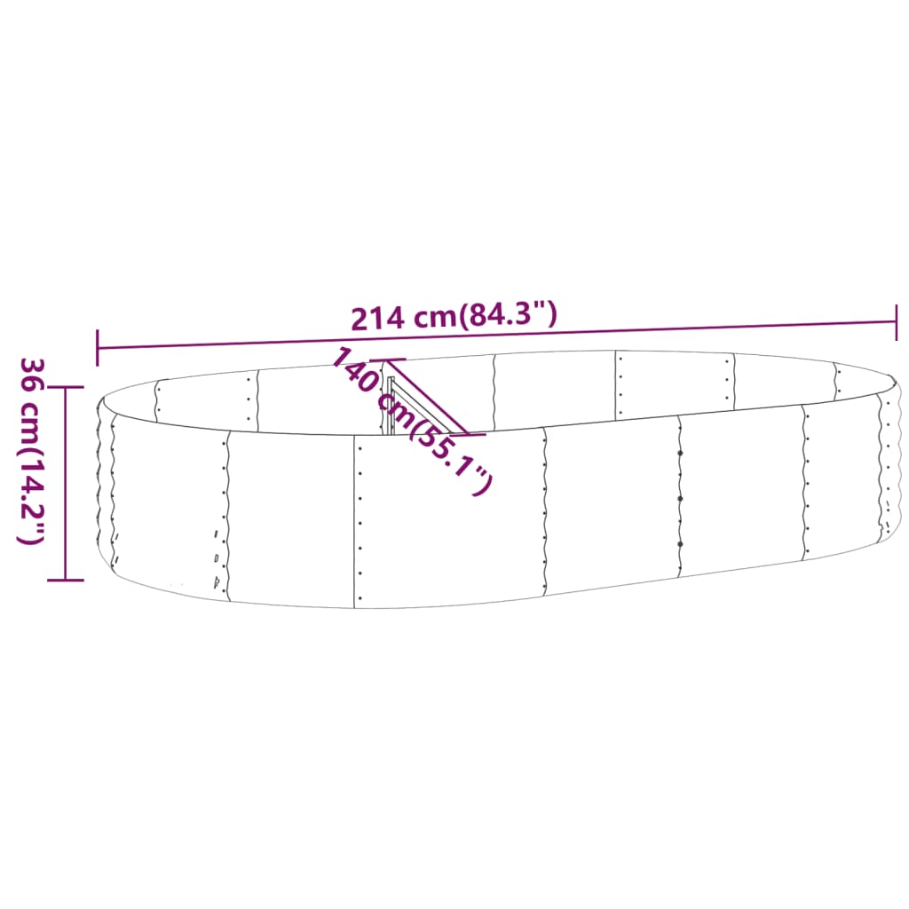 vidaXL Canteiro elevado jardim 214x140x36 aço revestido a pó prateado