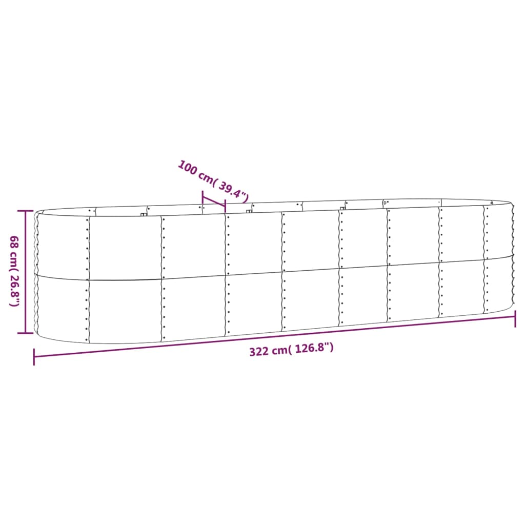 vidaXL Canteiro elevado jardim 322x100x68 aço revestido a pó antracite