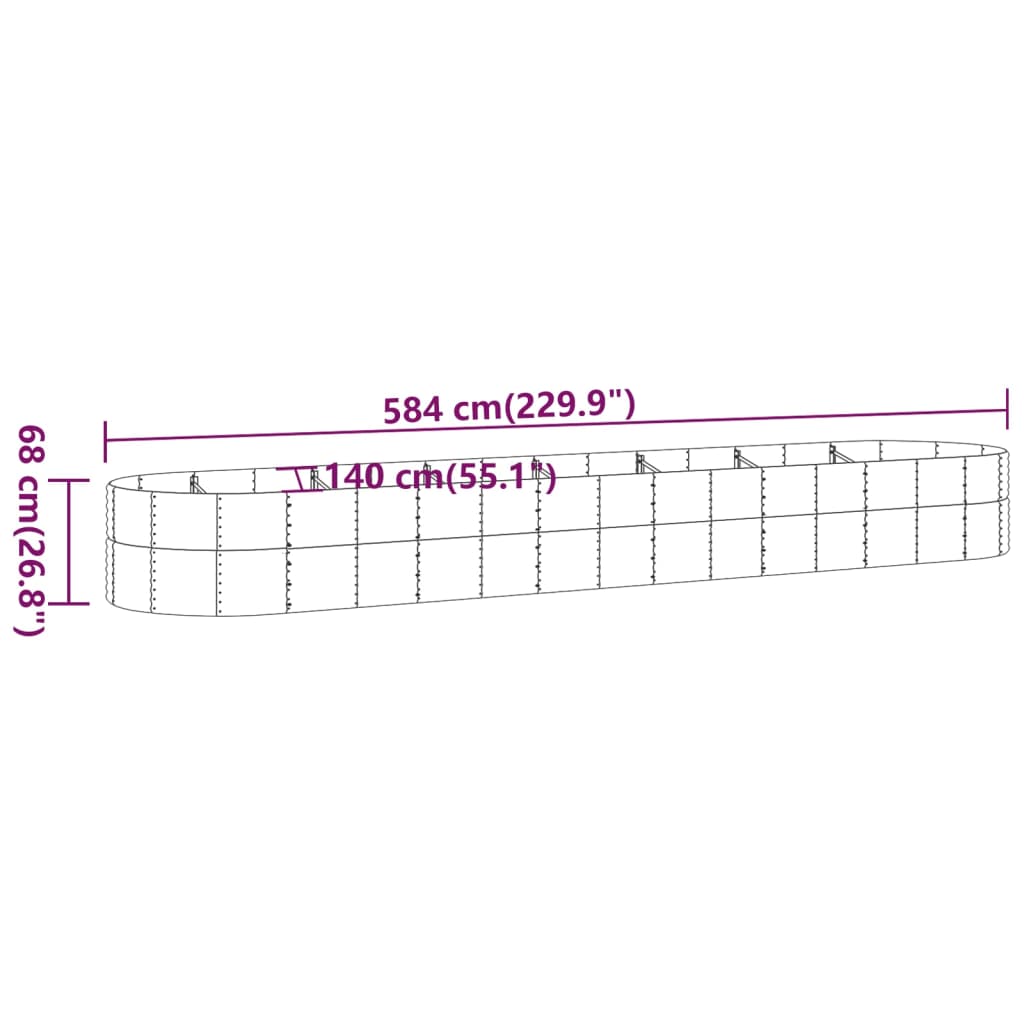 vidaXL Canteiro elevado jardim 584x140x68 aço revestido a pó prateado