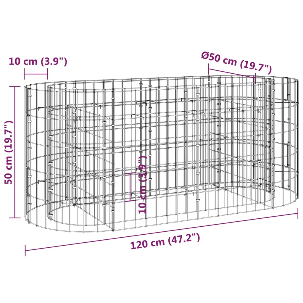 vidaXL Canteiro elevado/cesto gabião 120x50x50 cm ferro galvanizado