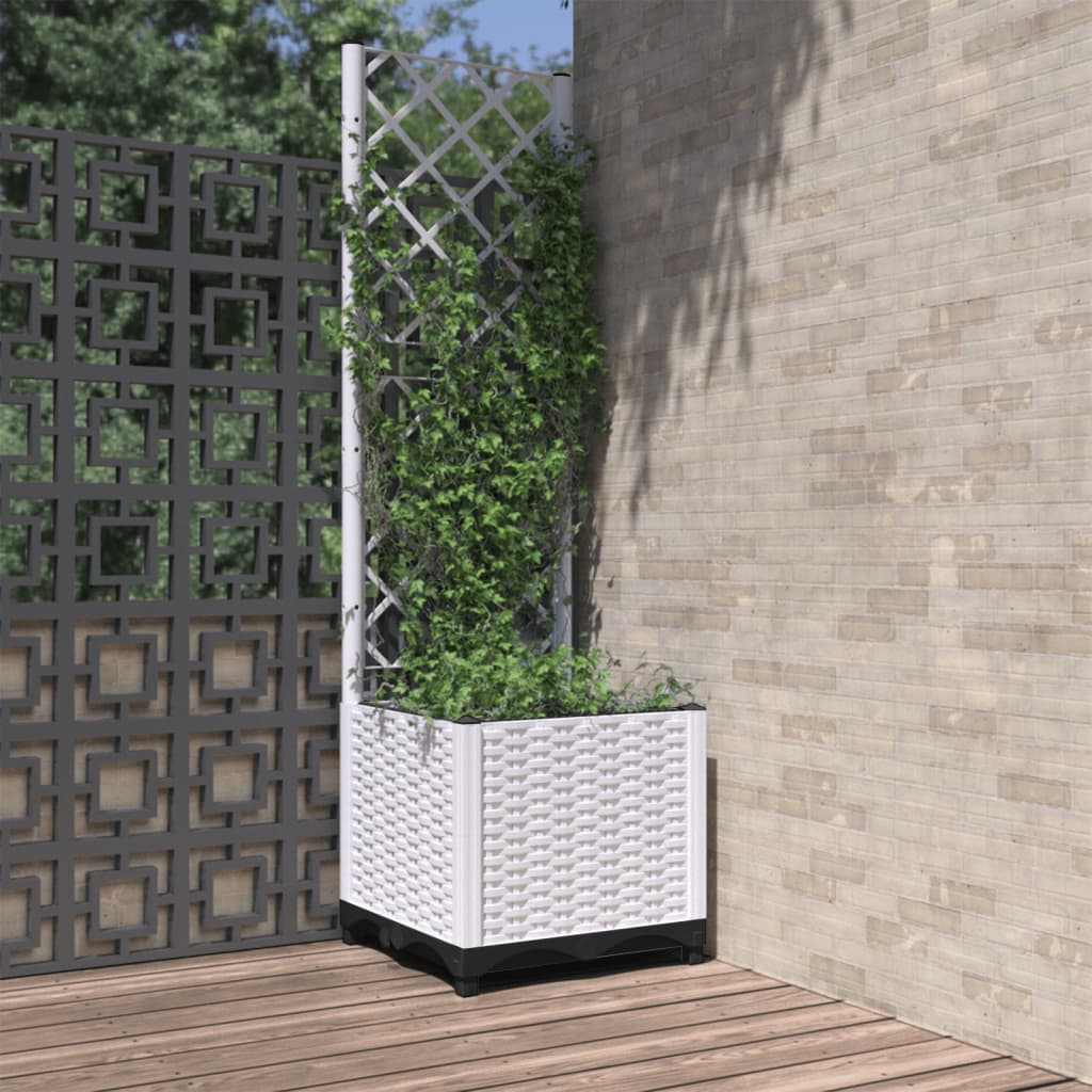 vidaXL Vaso/floreira jardim c/ treliça 40x40x136 cm PP branco