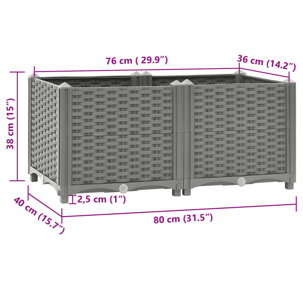 vidaXL Canteiro elevado 80x40x38 cm polipropileno