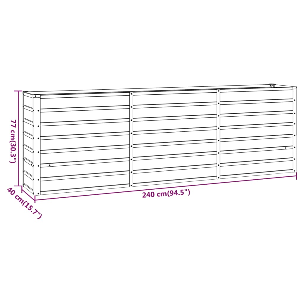 vidaXL Canteiro de jardim 240x40x77 cm aço corten cor enferrujado