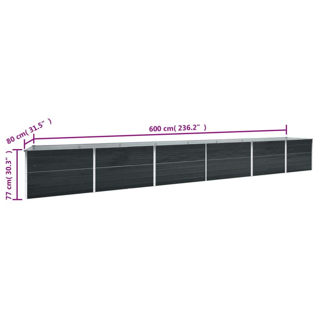 vidaXL Canteiro jardim elevado 600x80x77cm aço galvanizado antracite