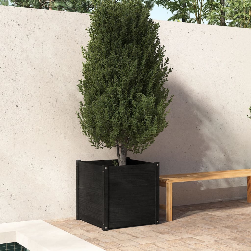 vidaXL Vaso/floreira de jardim 60x60x60 cm pinho maciço preto