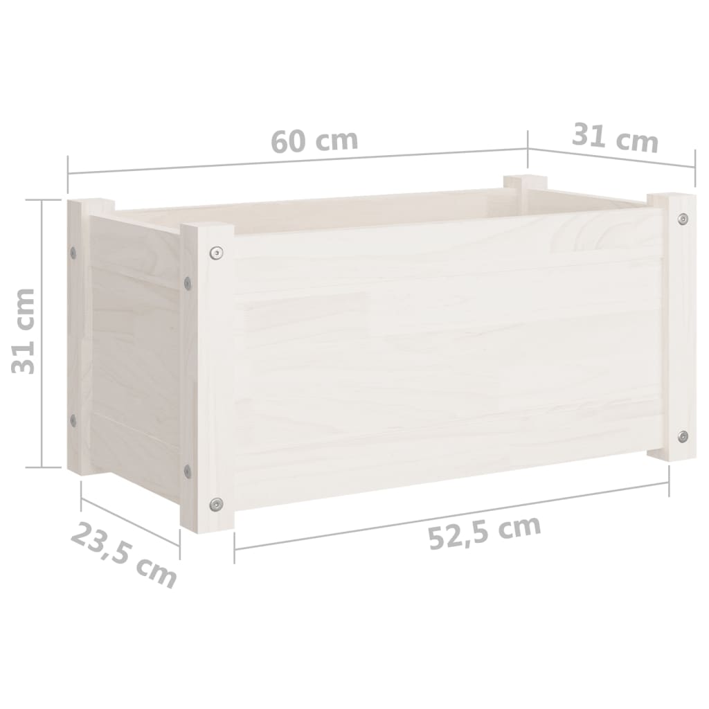 vidaXL Vaso/floreira de jardim 60x31x31 cm pinho maciço branco