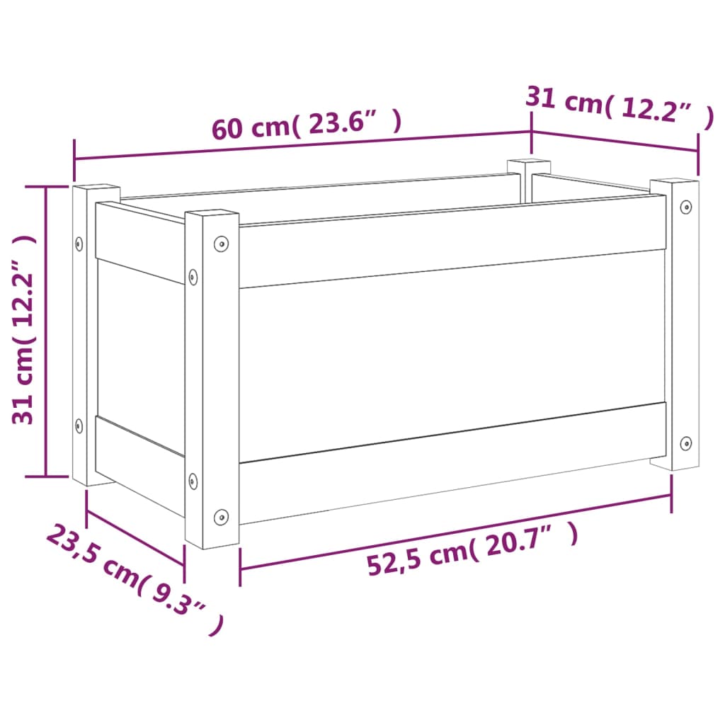 vidaXL Vaso/floreira de jardim 60x31x31 cm madeira de pinho maciça