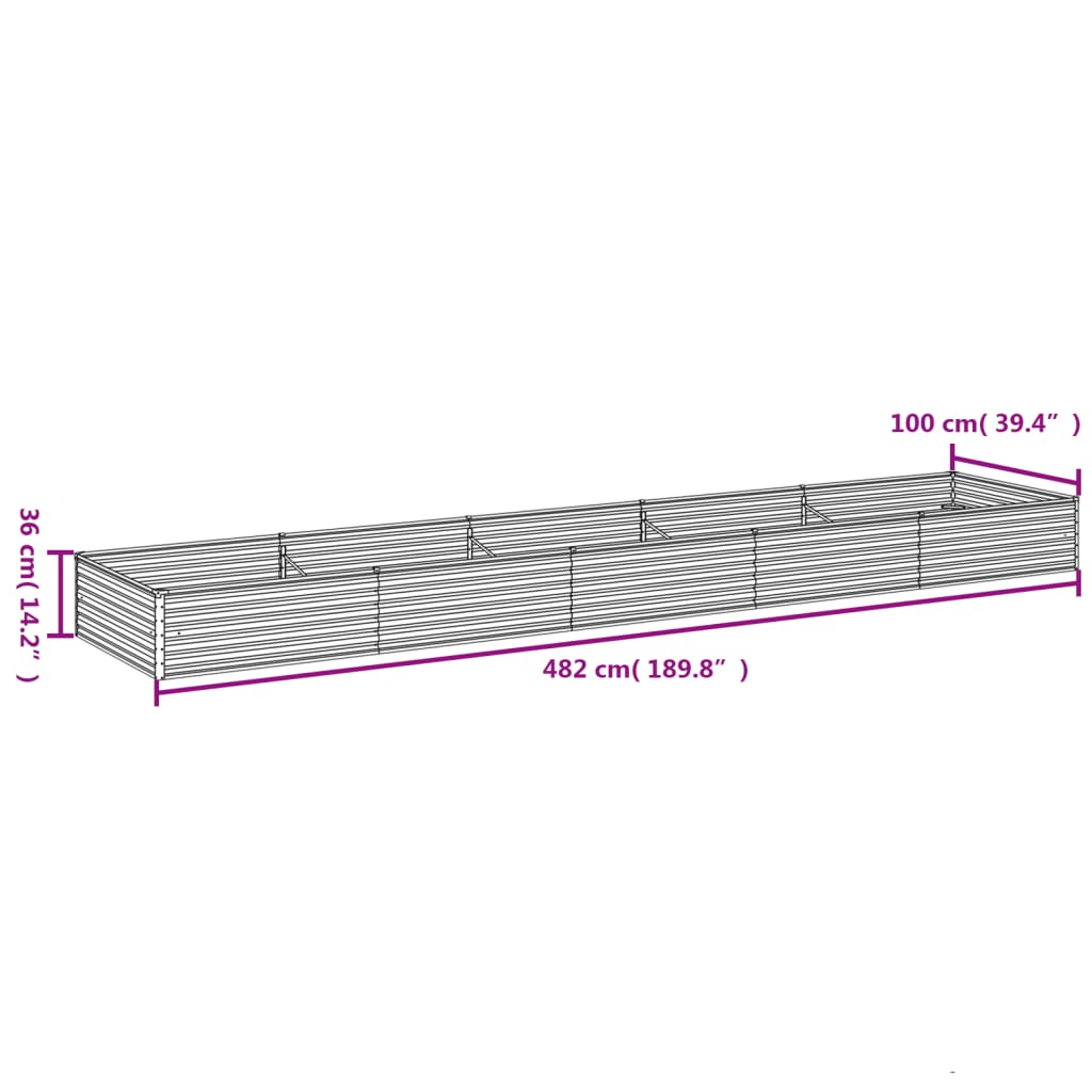 vidaXL Canteiro elevado de jardim 482x100x36 cm aço corten